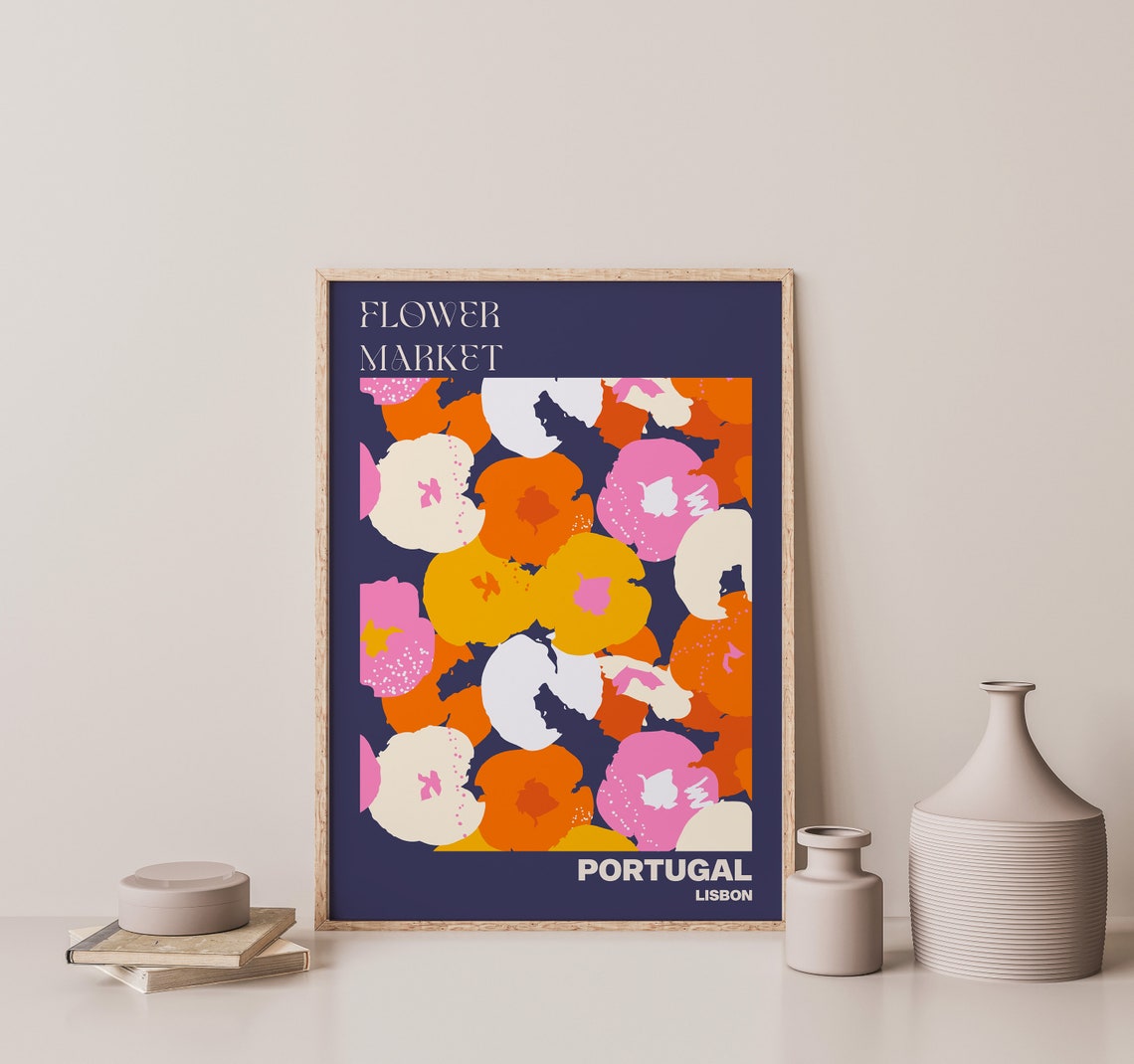Lisbon Poster Personalised Travel Poster Lisbon Flower Market Print Floral Wall Decor Portugal Travel Poster - Image 2