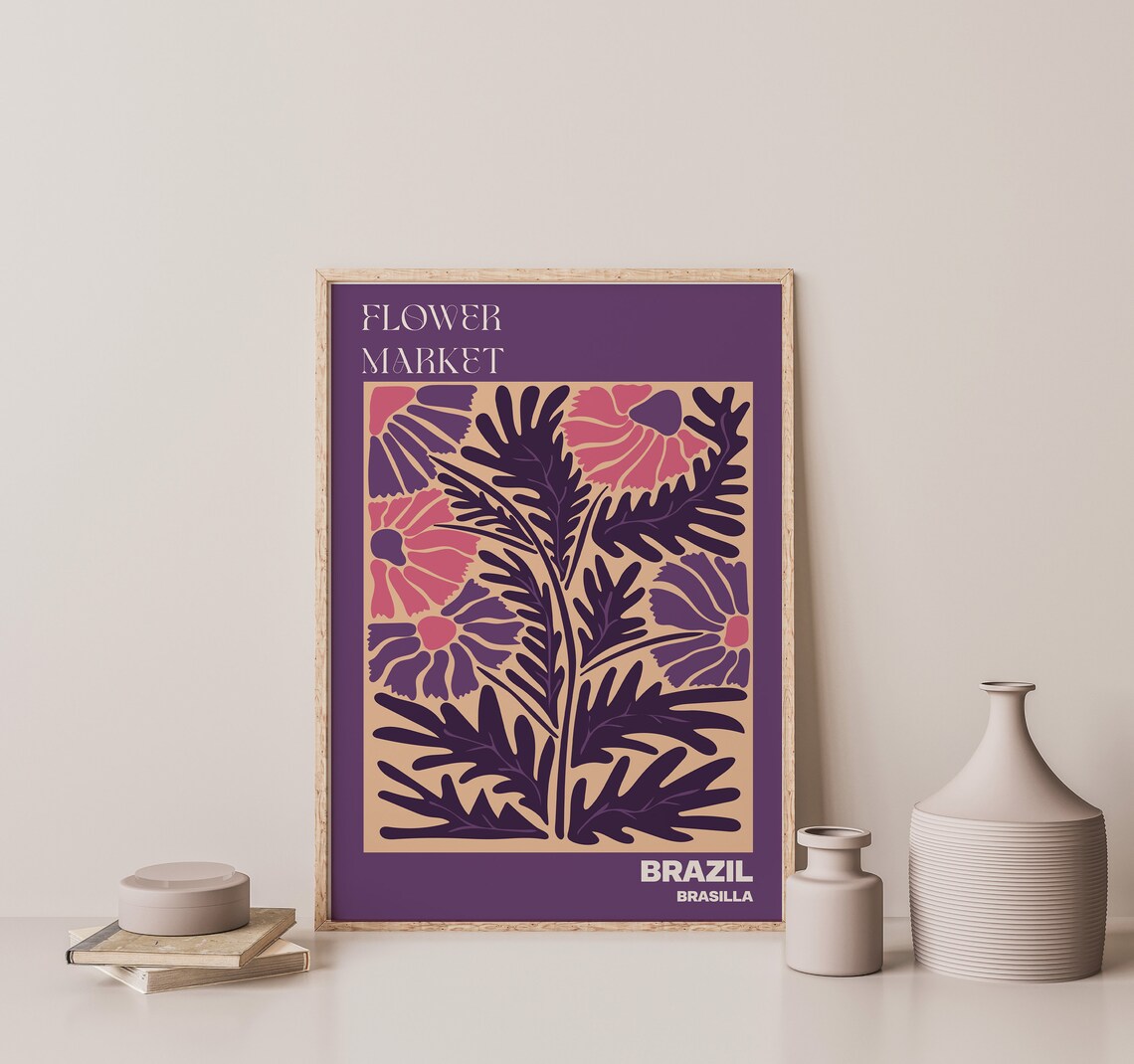 Brazil Moody Dramatic Purple Pink Blossom Flower Market Poster - Image 3
