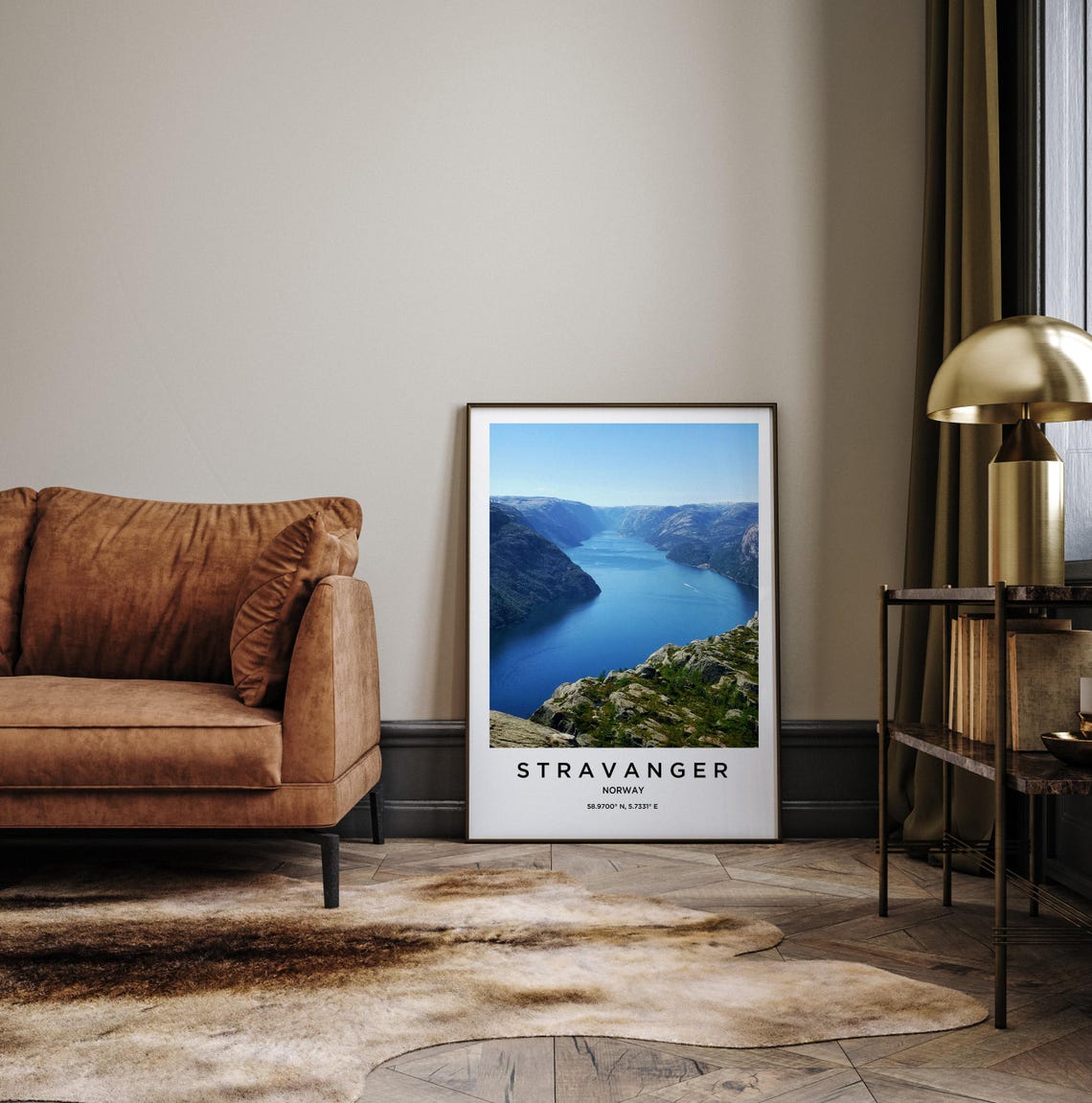 Stravanger Norway Fjord Aerial Blue Water Minimalist Travel Poster - Image 3