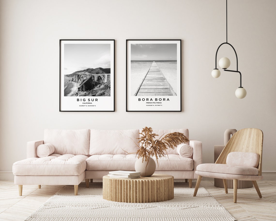 Bora Bora French Polynesia Wooden Pier Ocean Black White Poster - Image 2
