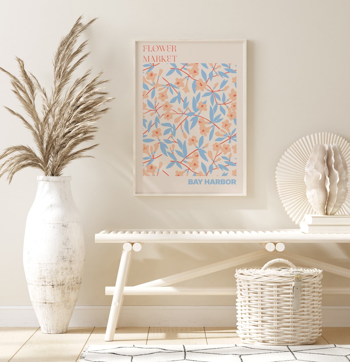 Bay Harbor Peach Blossom Periwinkle Vine Flower Market Poster - Image 3