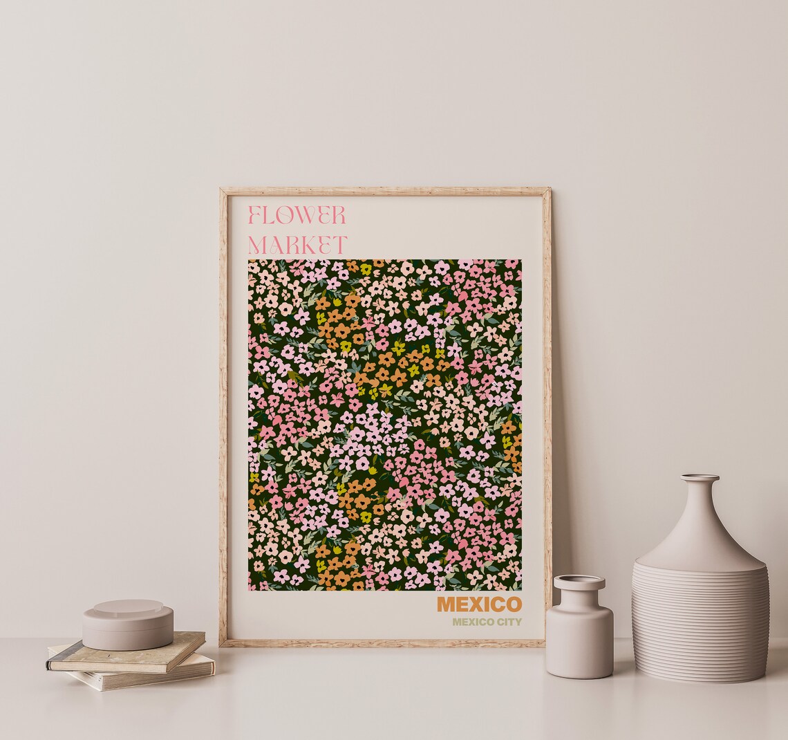Mexico City Poster Personalised Travel Poster Mexico City Flower Market Print Floral Wall Decor Mexico Travel Poster - Image 3