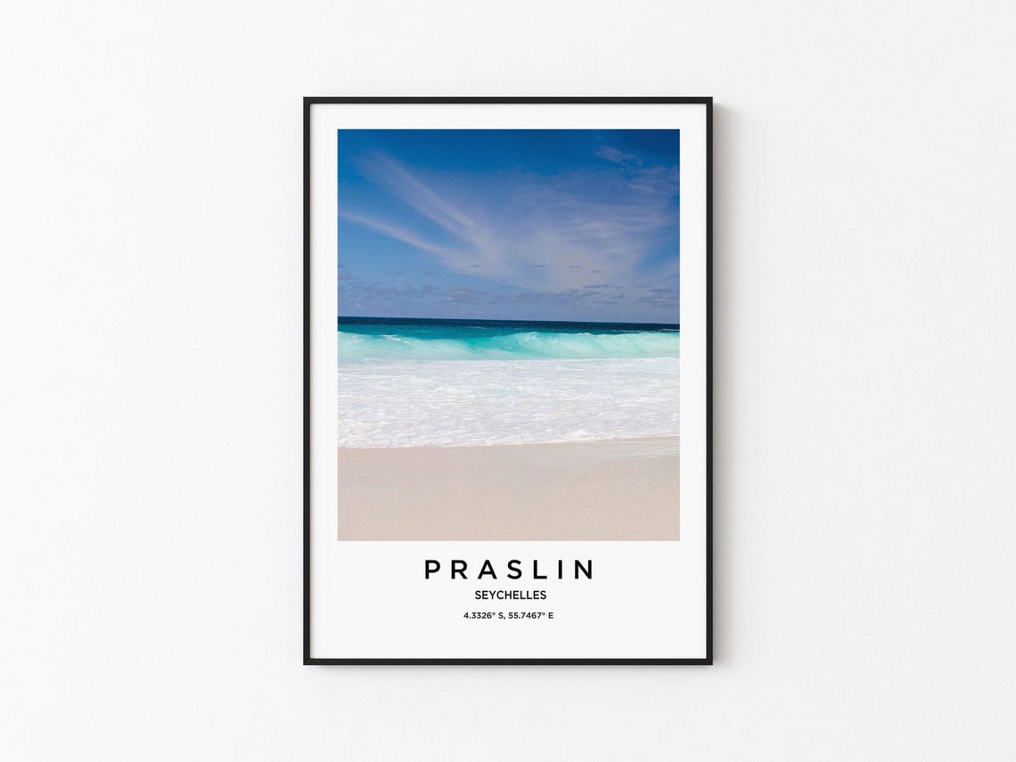 Praslin Seychelles Soft White Sand Beach Waves Travel Poster