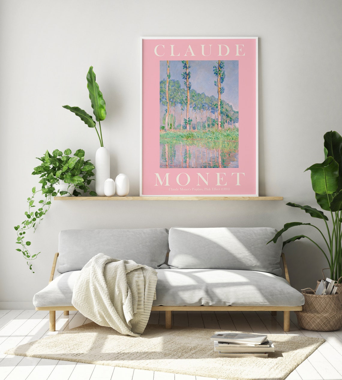 Claude Monet Poplars Pink Effect 1891 Pink Border Art Poster - Image 3