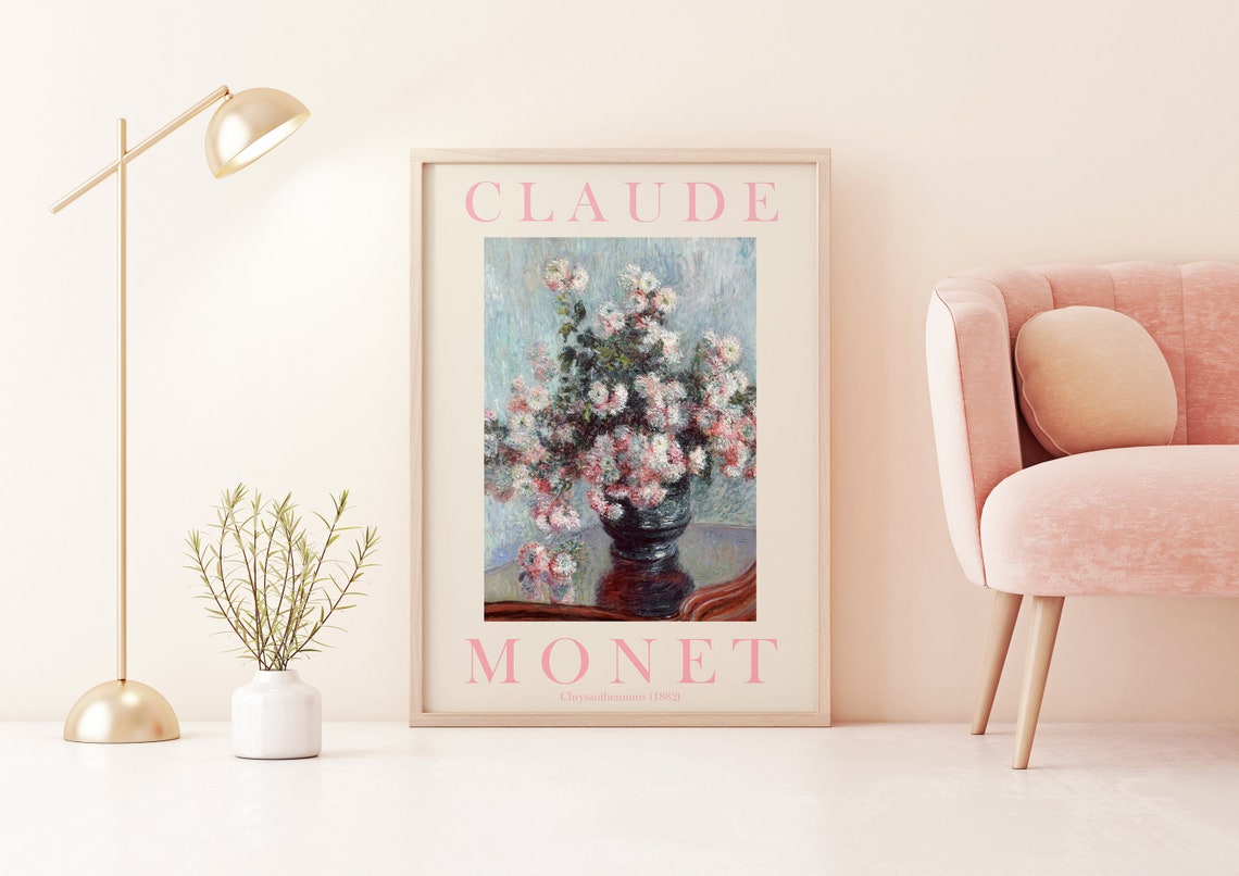 Claude Monet Chrysanthemums 1882 Soft Pink Exhibition Style Poster - Image 2