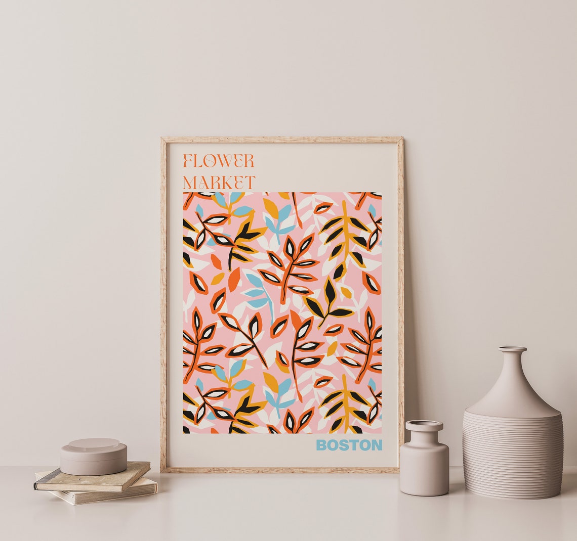 Boston Punchy Bold Pink Leaf Pattern Flower Market Art Poster - Image 3