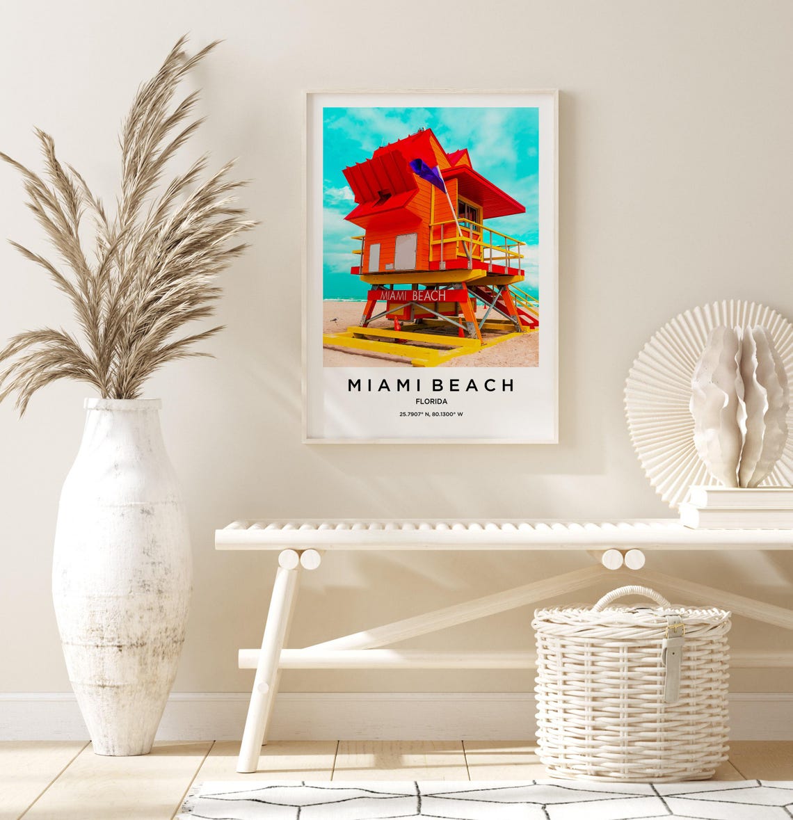 Miami Beach Florida Colorful Lifeguard Tower on the Sand Poster - Image 3