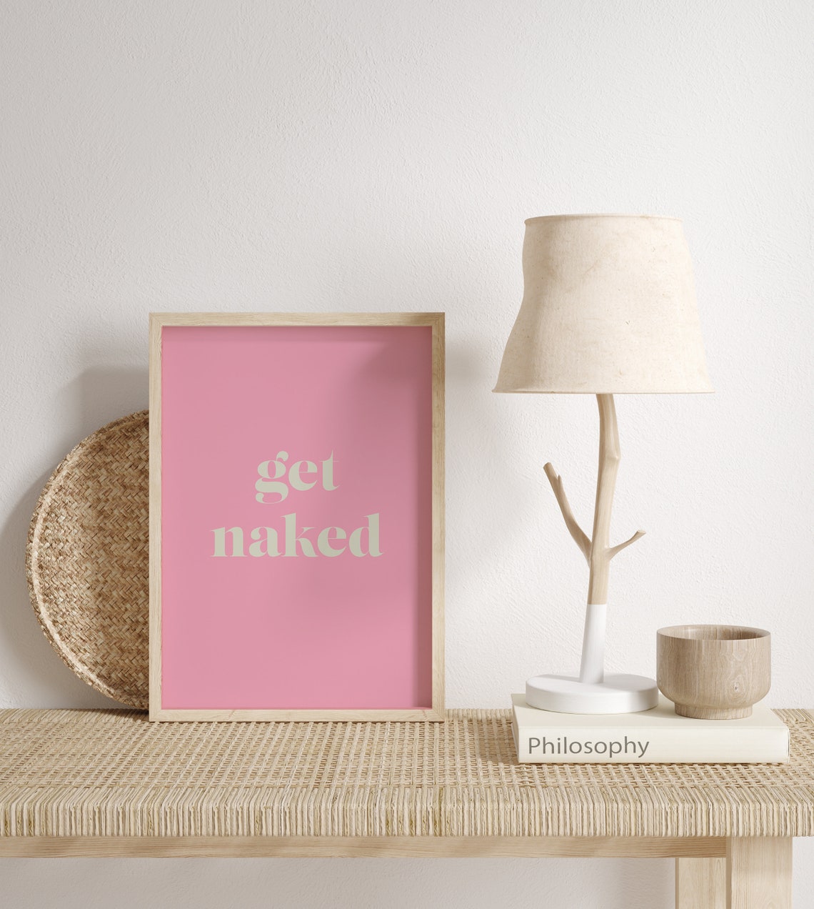 Get Naked Pink Serif Typography Playful Bathroom Quote Art Print - Image 3