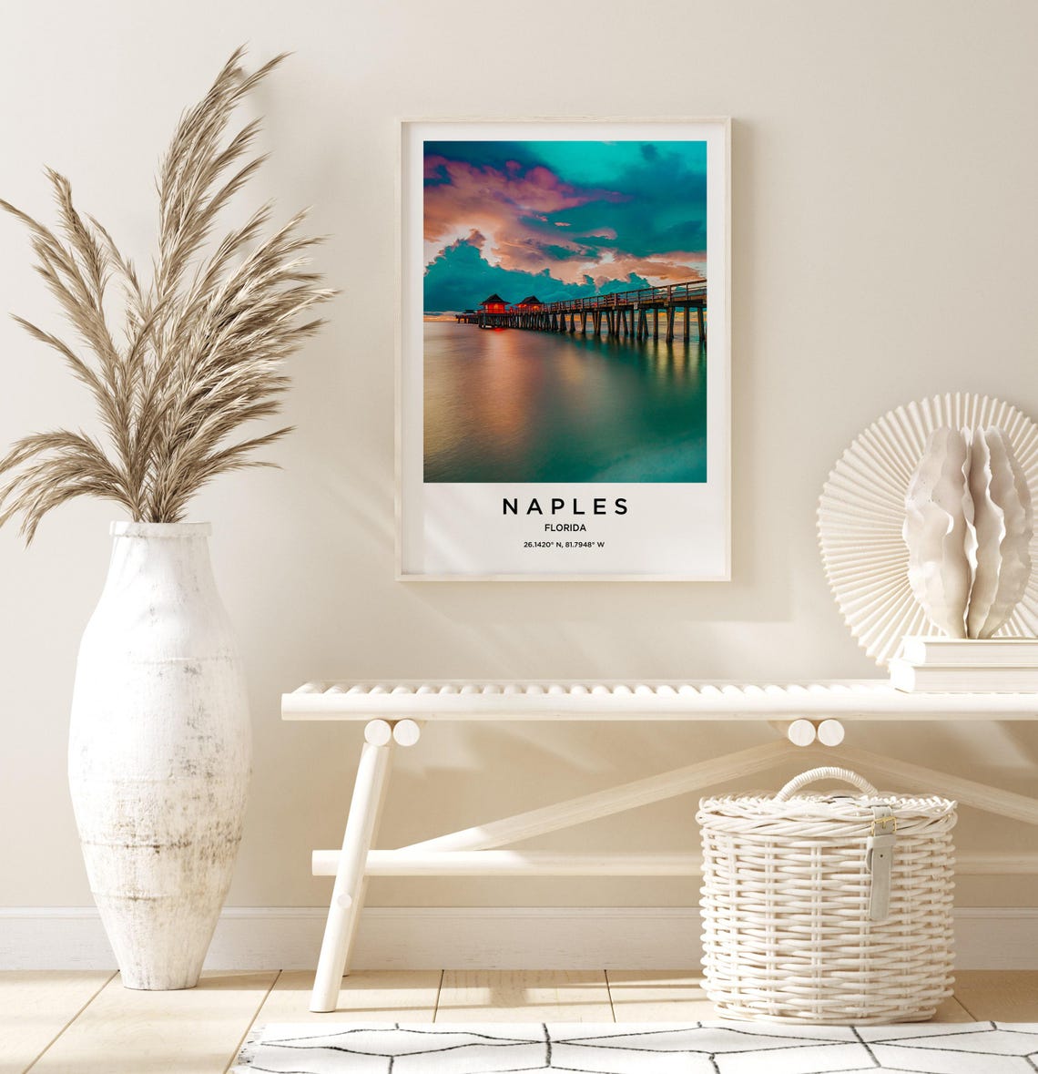 Naples Florida Pier Sunset Turquoise Sea Minimalist Travel Poster - Image 3