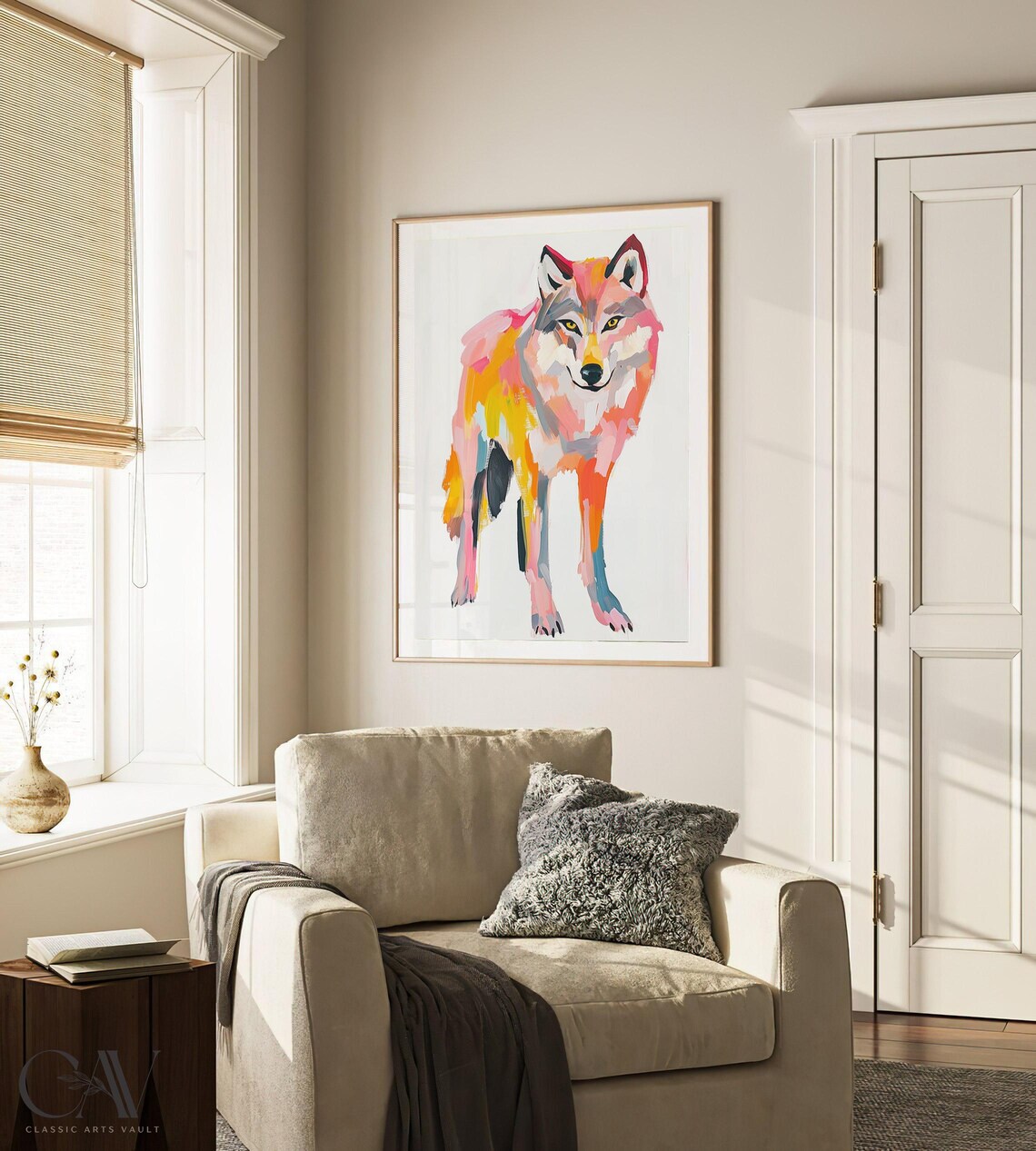 Colorful Abstract Wolf Painting in Pink Orange and Teal Poster - Image 2