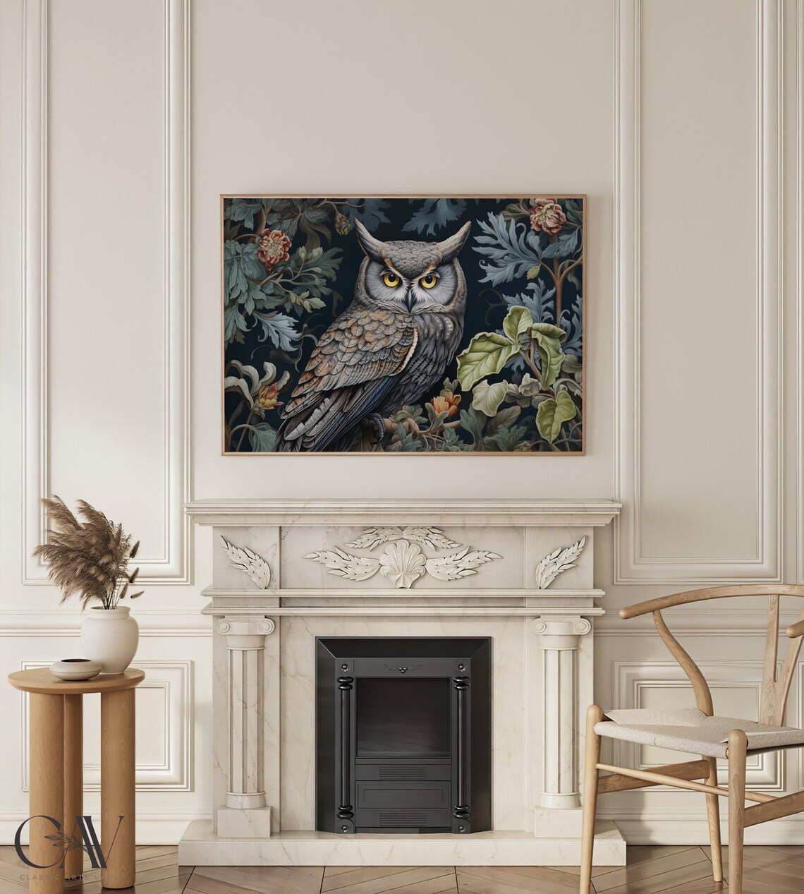 Great Horned Owl Among Dark Floral Vines Botanical Wildlife Art Poster - Image 4