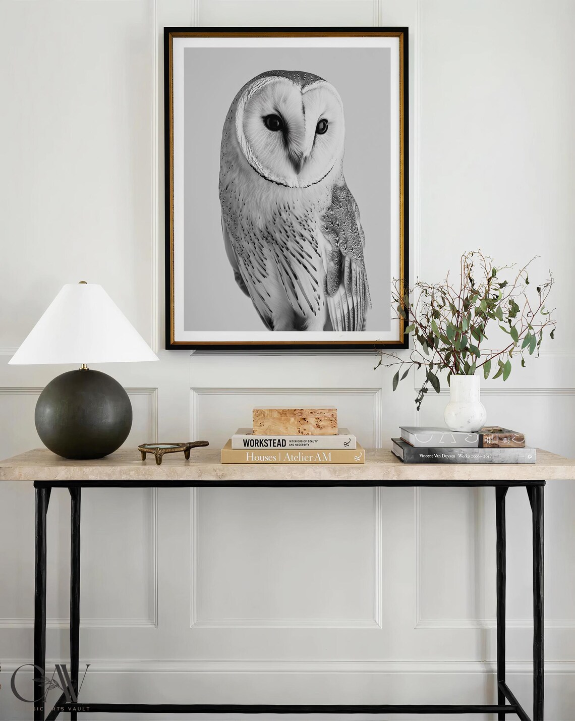 Barn Owl Heart Shaped Face Black and White Photography Poster - Image 4