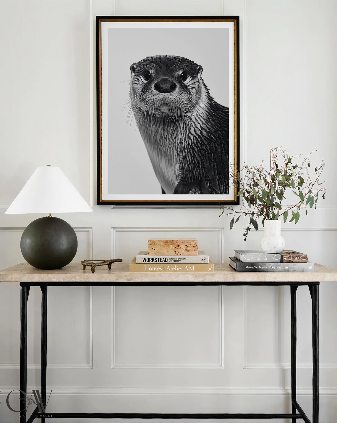 Black and White Otter Close Up Photographic Portrait Art Print - Image 3