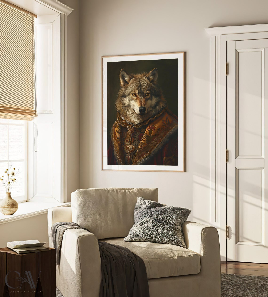 Wolf Royal Renaissance Portrait Brocade Medallion Coat Wall Art - Image 3