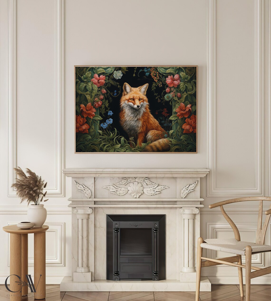 Red Fox Sitting in Lush Floral Arch Dark Botanical Garden Poster - Image 4