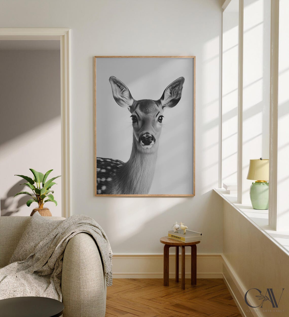 Black and White Spotted Fawn Baby Deer Portrait Photography Poster - Image 2