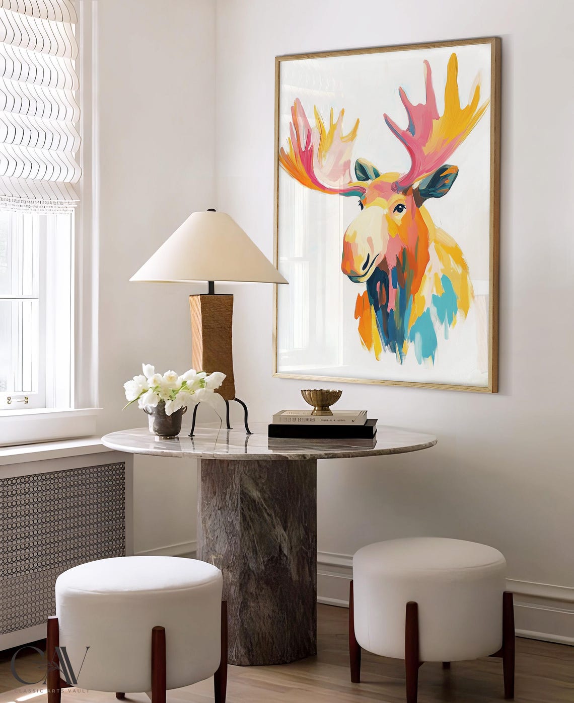 Colorful Abstract Moose Painting in Pink Orange and Teal Poster - Image 4