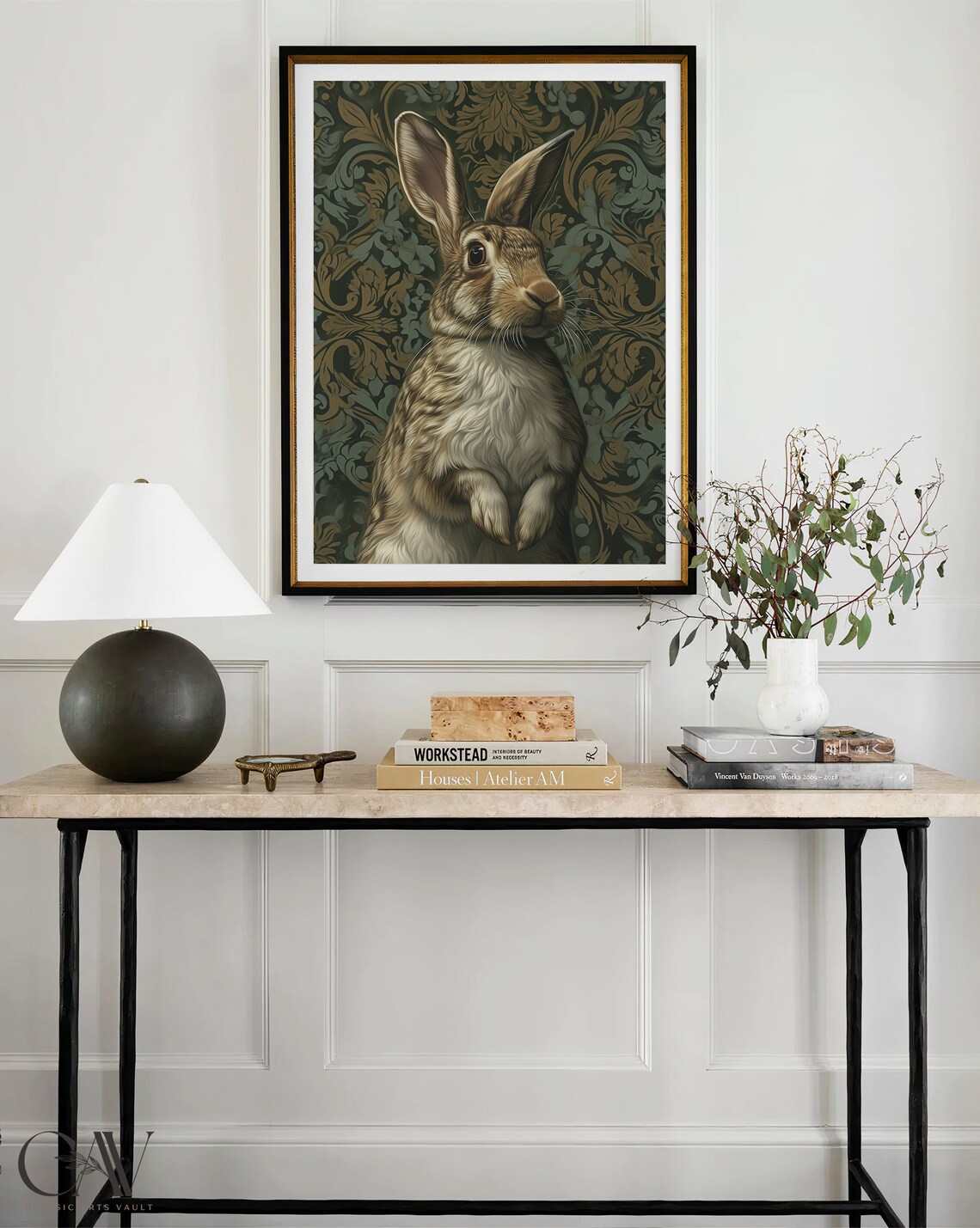 Bunny Rabbit Portrait Dark Botanical Vintage Oil Paint Poster - Image 4