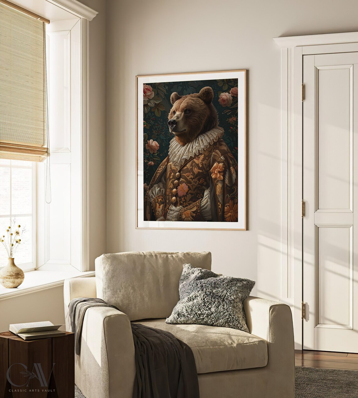 Brown Bear in Floral Brocade Coat with Lace Ruff Noble Portrait Poster - Image 4