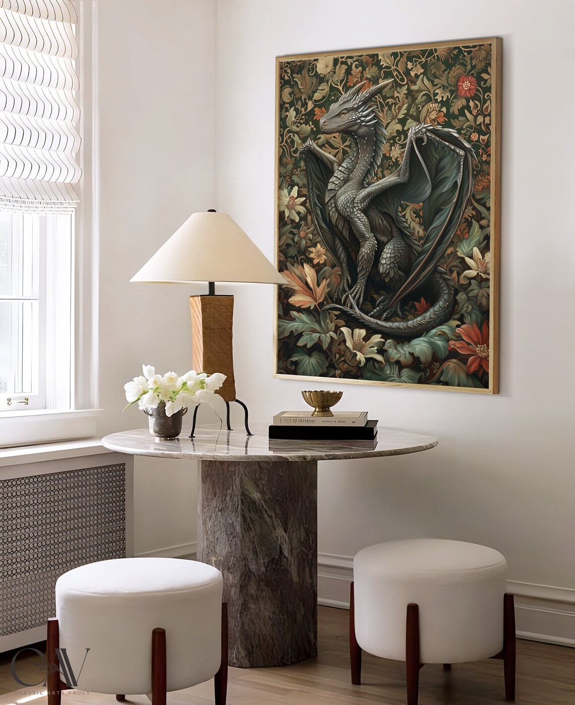 Dragon in Floral Botanical Garden Fantasy Art Illustration Poster - Image 4
