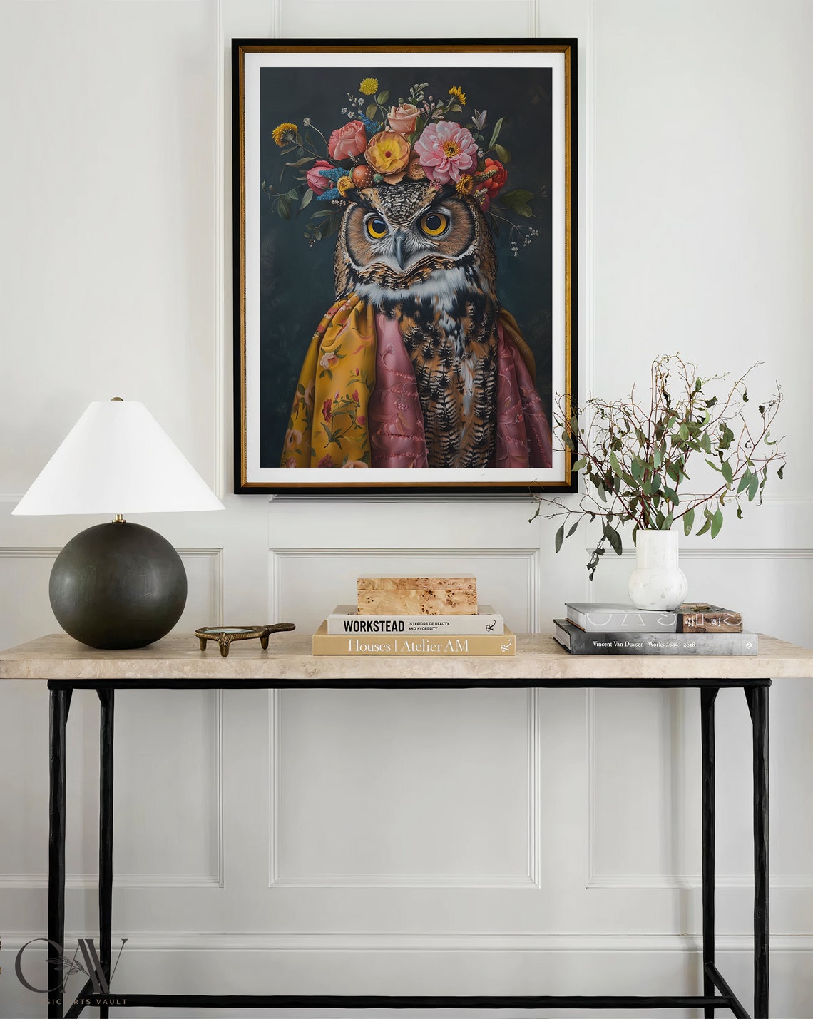 Owl Flower Crown Portrait Floral Cape Maximalist Bird Wall Art - Image 4