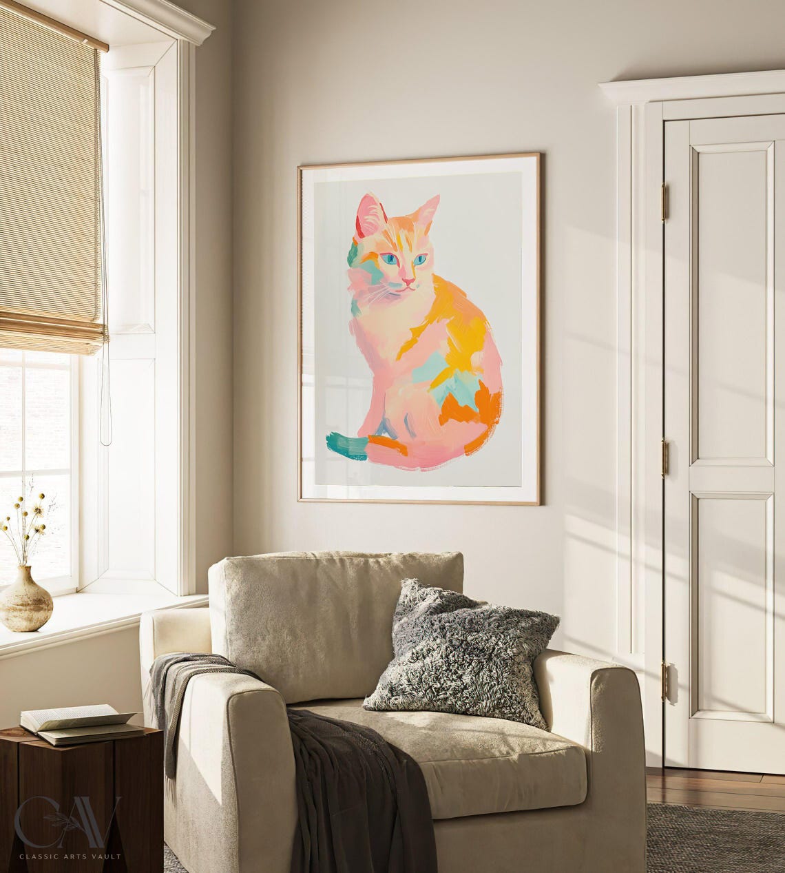 Pastel Rainbow Cat Painting Colorful Modern Pet Portrait Wall Art - Image 3