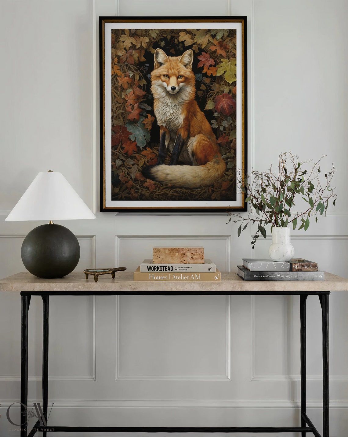 Rustic Red Fox Portrait In Autumn Leaf Wreath Woodland Poster - Image 4