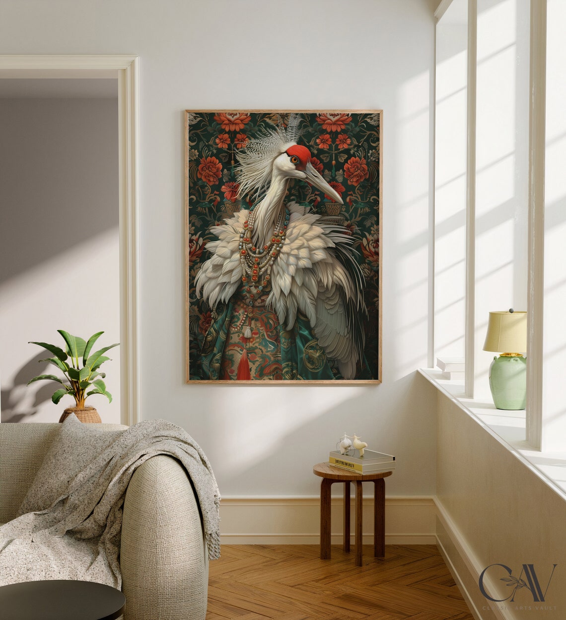 Crowned Crane Royal Bird Portrait Beaded Necklace Animal Wall Art - Image 3