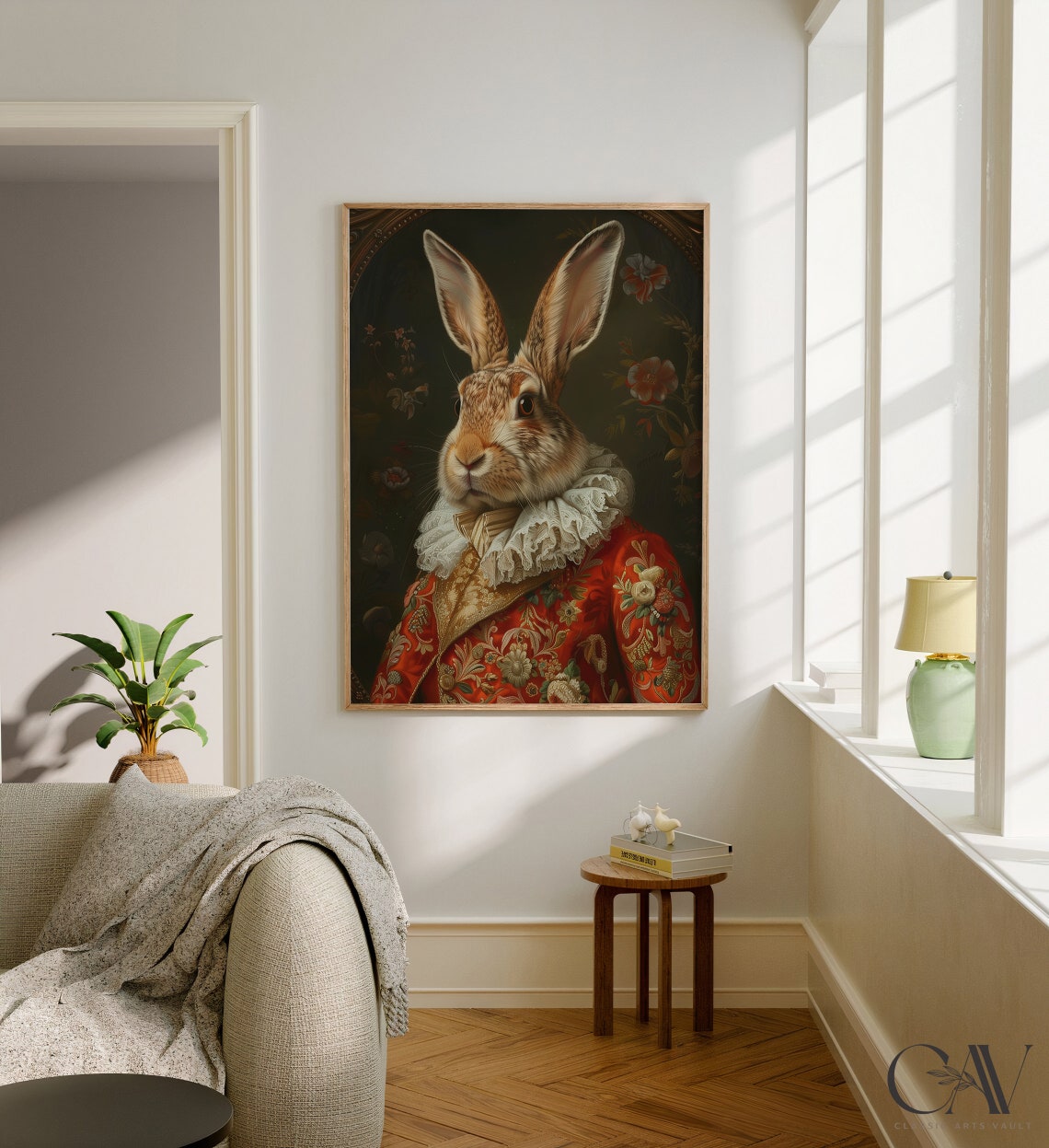 Noble Rabbit Renaissance Portrait Red Brocade Vintage Animal Poster - Image 2