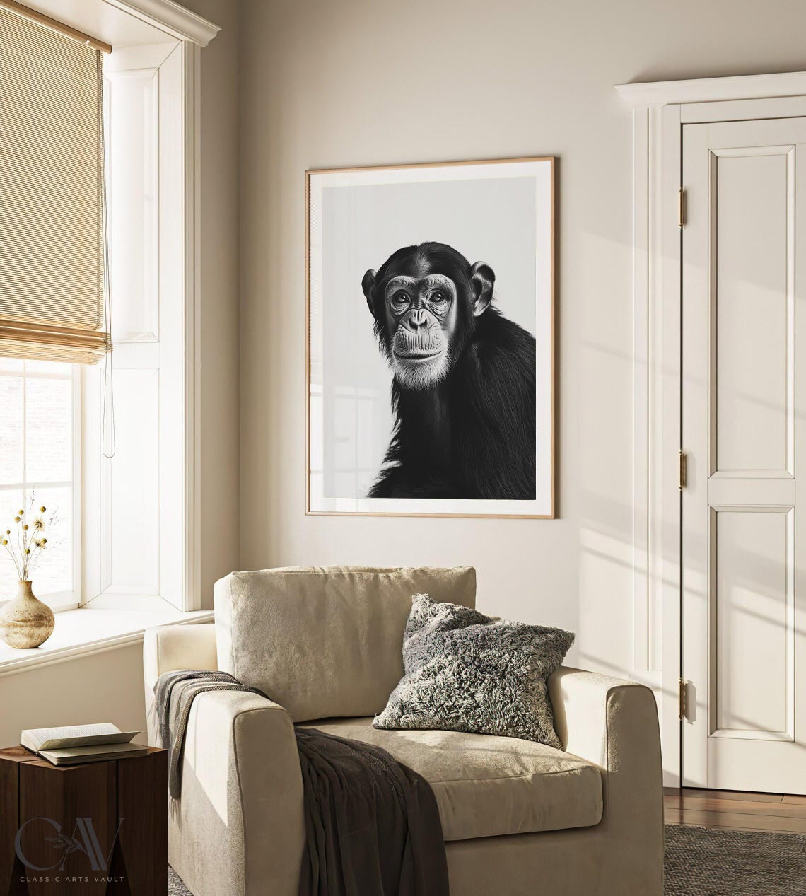 Black and White Chimpanzee Portrait Expressive Primate Art Poster - Image 3