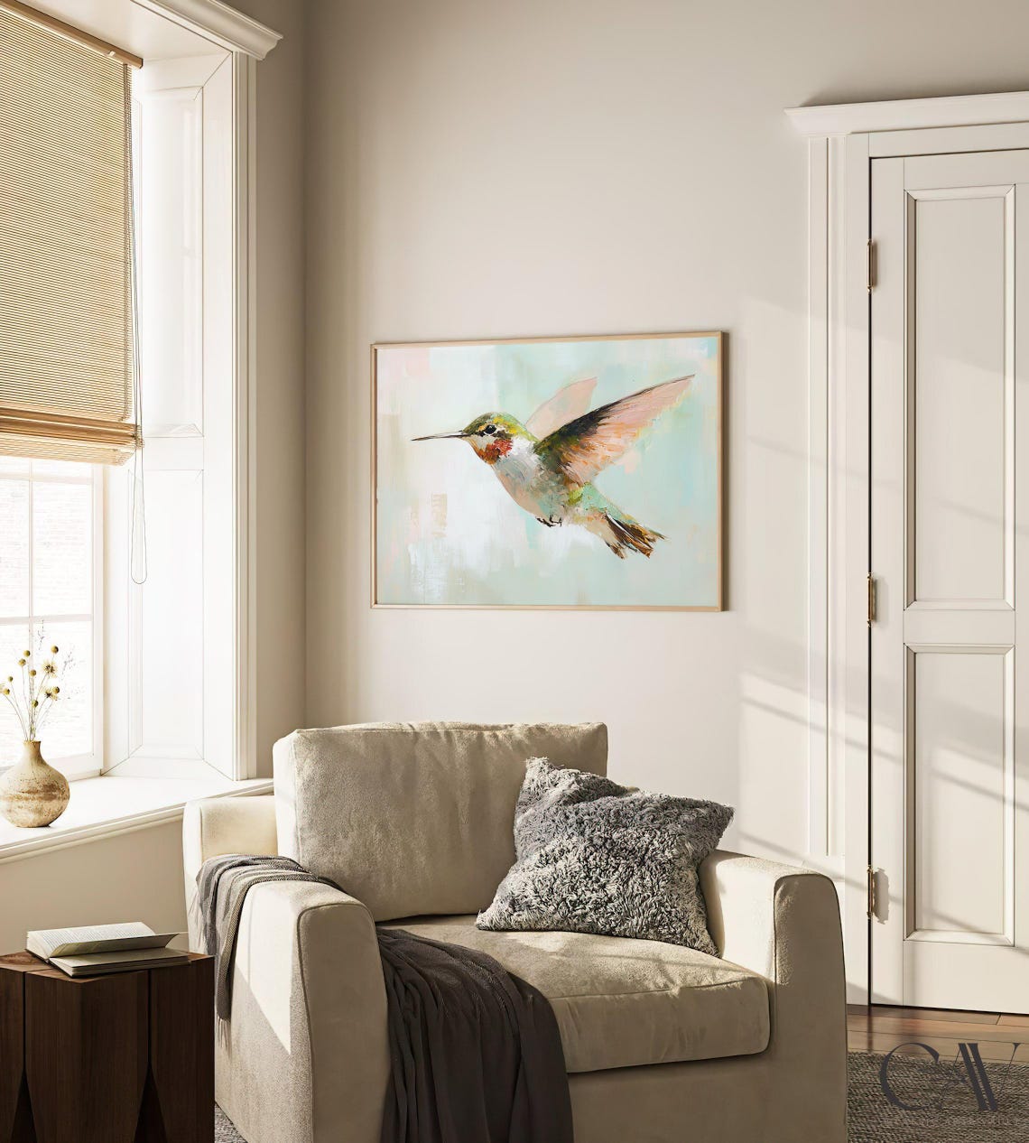 Ruby Throated Hummingbird in Flight Oil Painting Style Art Poster - Image 3