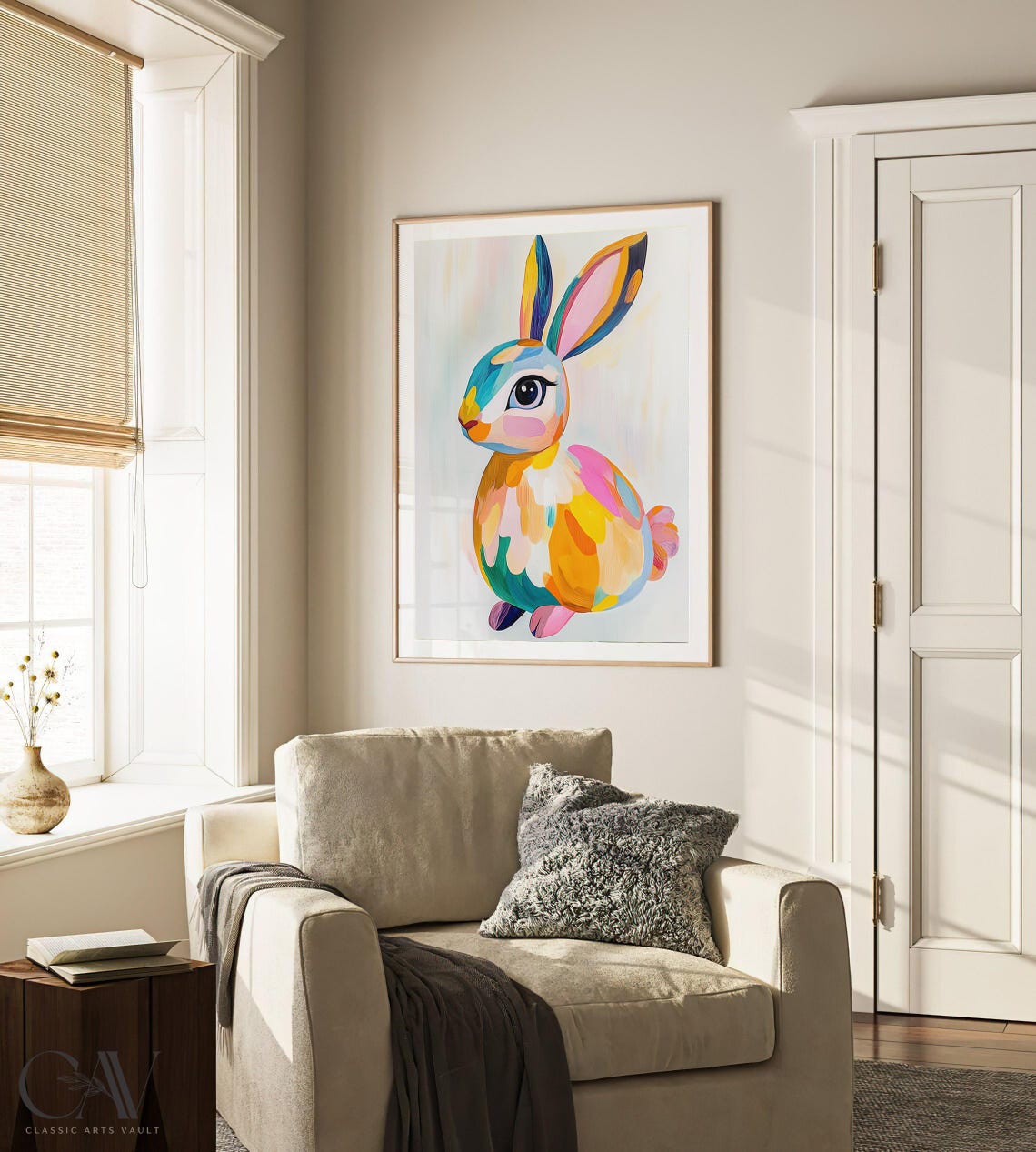 Rabbit Colorful Brushstroke Portrait Nursery Kids Room Wall Art - Image 2