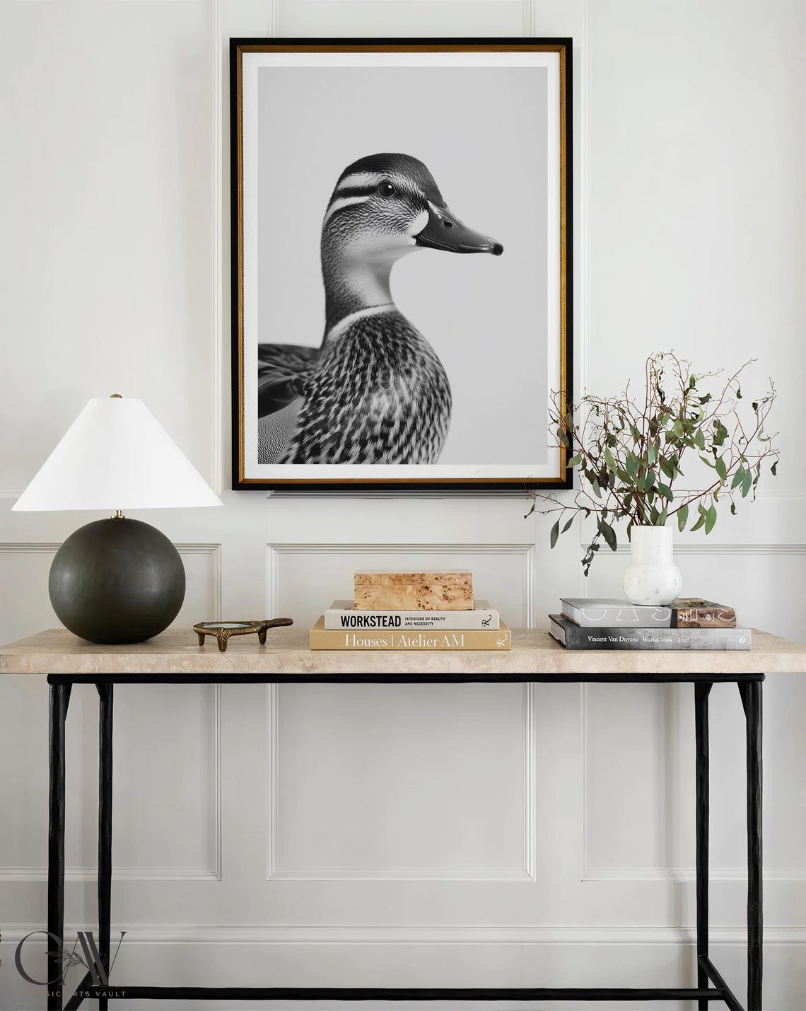 Mallard Duck Black and White Portrait Animal Photography Wall Art - Image 4