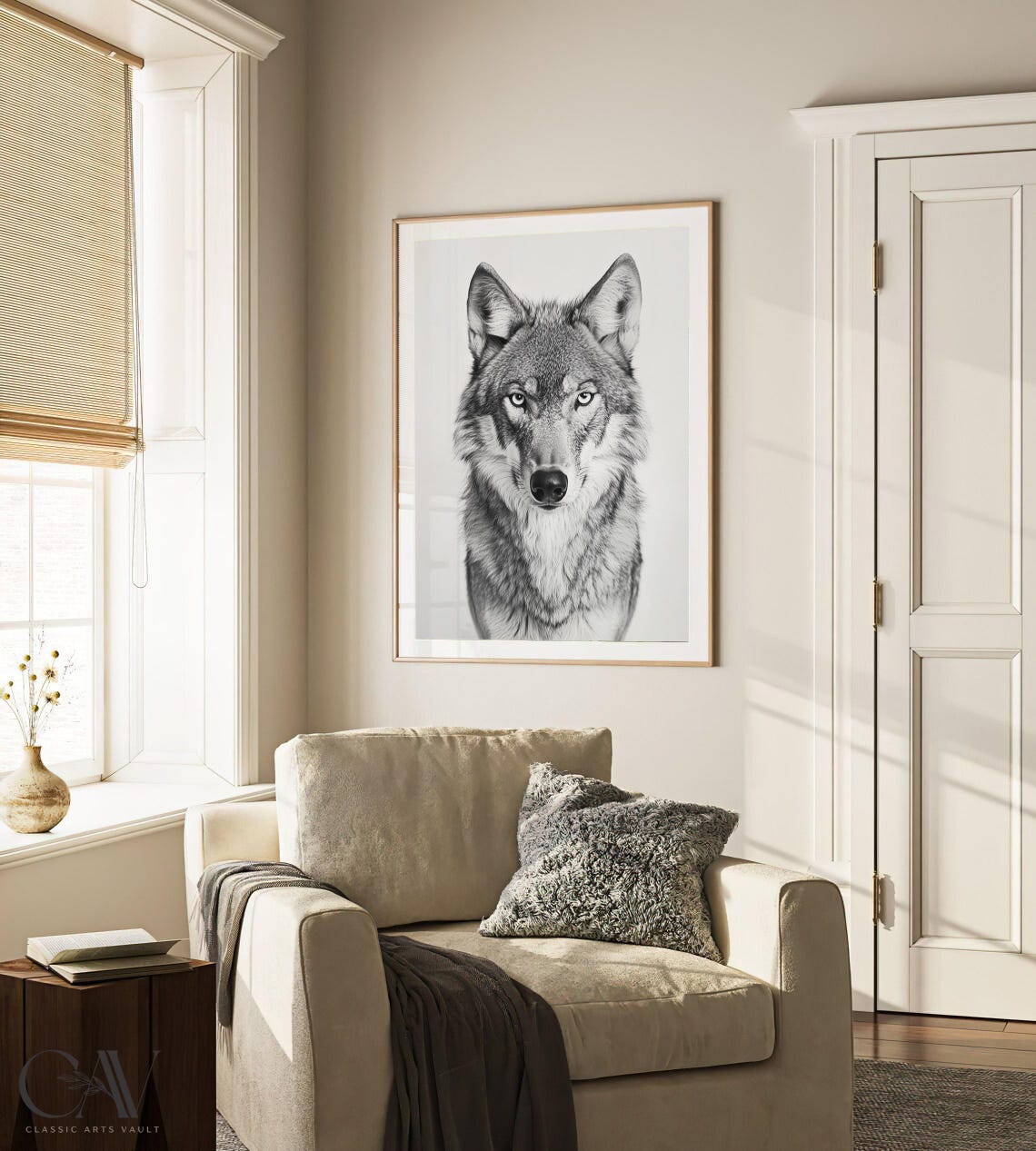 Gray Wolf Black and White Photography Portrait Animal Wall Art - Image 3