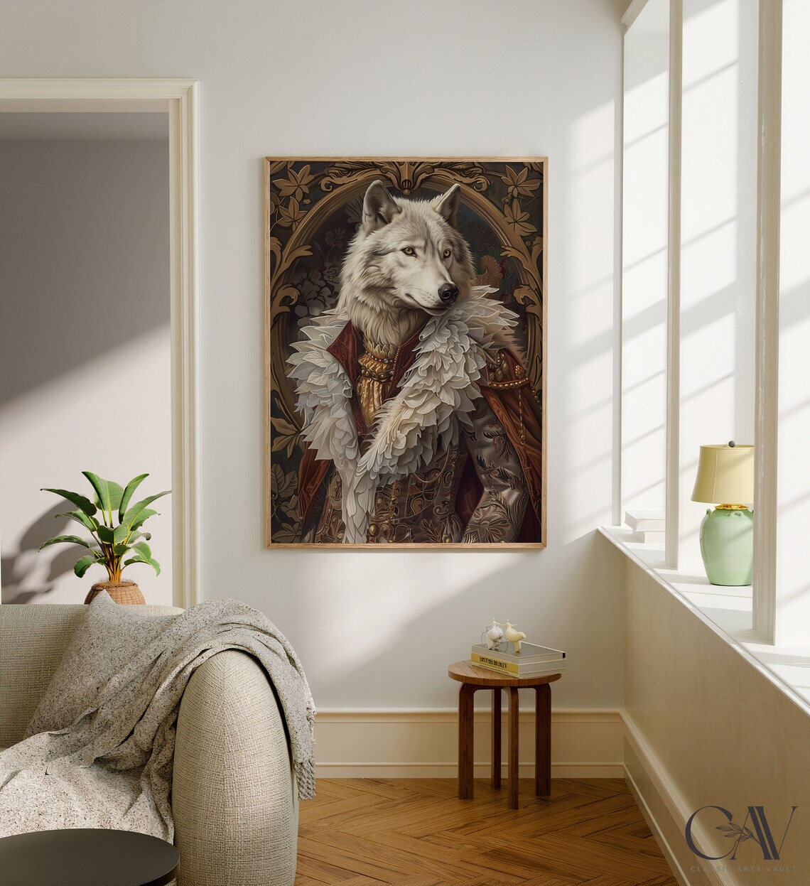 Noble White Wolf Royal Renaissance Aristocrat Portrait Animal Poster - Image 2