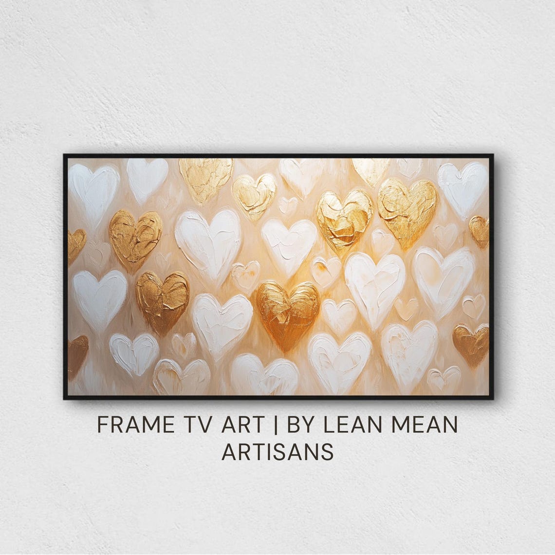 Textured Gold Hearts Abstract Impasto Valentine Frame TV Art Print