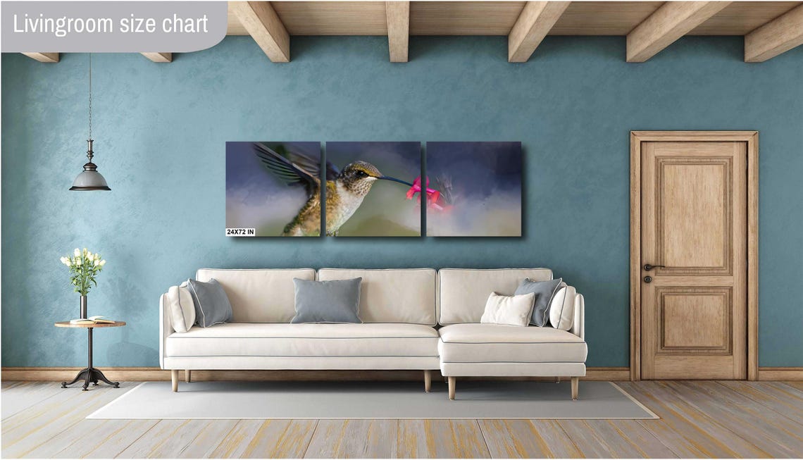 Hummingbird In Flight Sipping Red Flower Soft Nature Wall Art Poster - Image 3