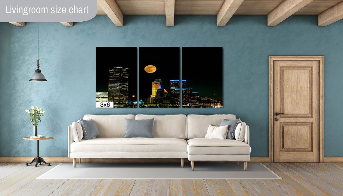 Tulsa Skyline Night Full Moon Lit Downtown Towers View Poster - Image 3