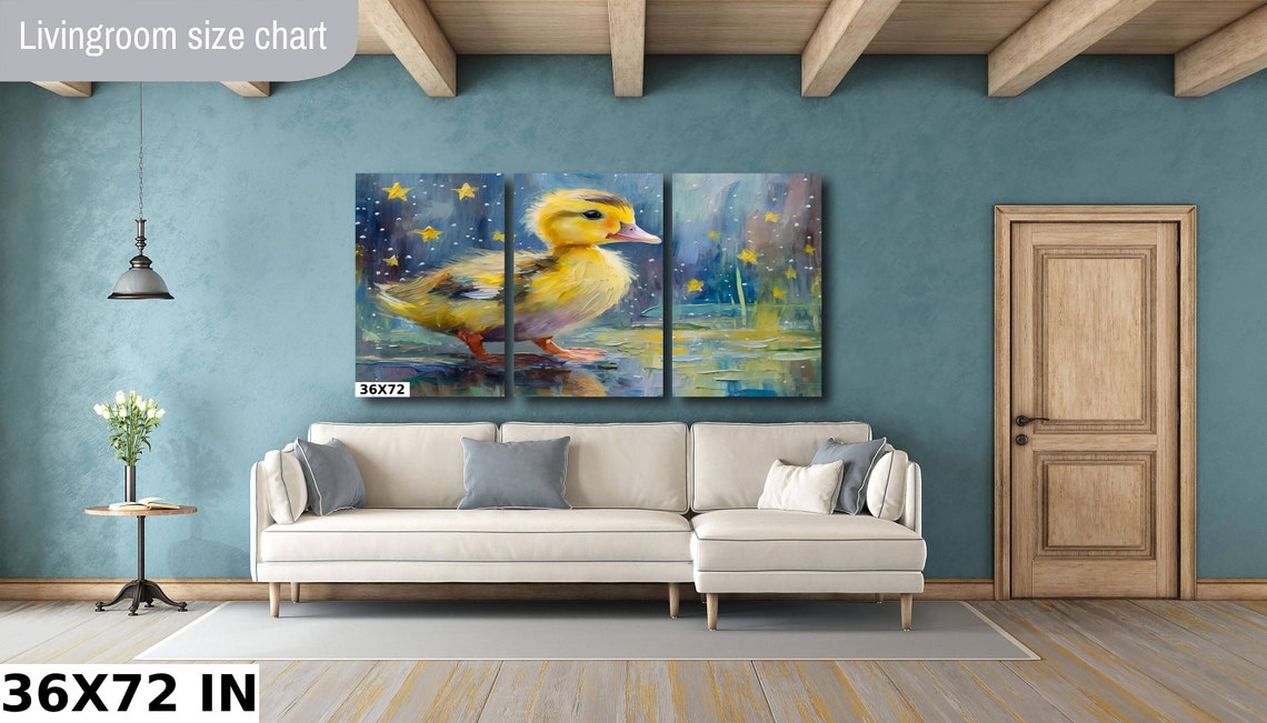Sweet Yellow Duckling In Rippling Water Starry Sky Nursery Poster - Image 2