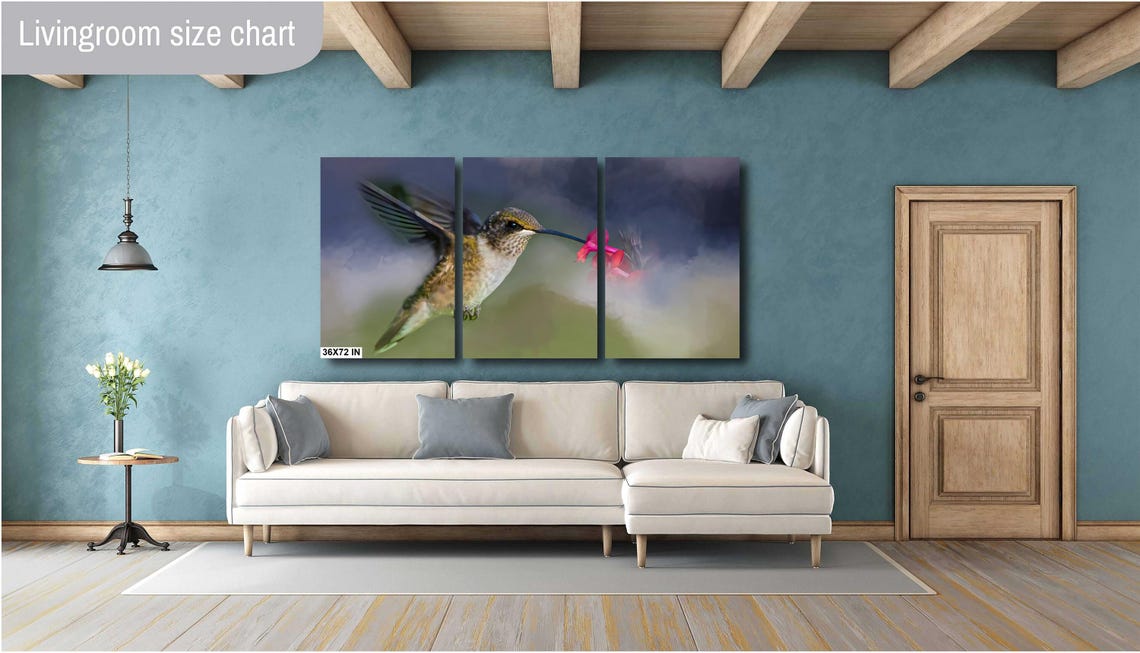 Hummingbird In Flight Sipping Red Flower Soft Nature Wall Art Poster - Image 2