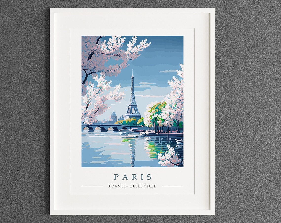 Paris France Spring Cherry Blossoms by the Eiffel Tower Poster - Image 2