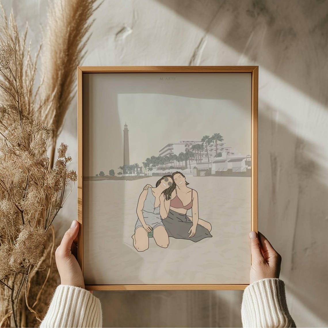 Three Friends Hugging Beach Lighthouse Faceless Friendship Poster - Image 2