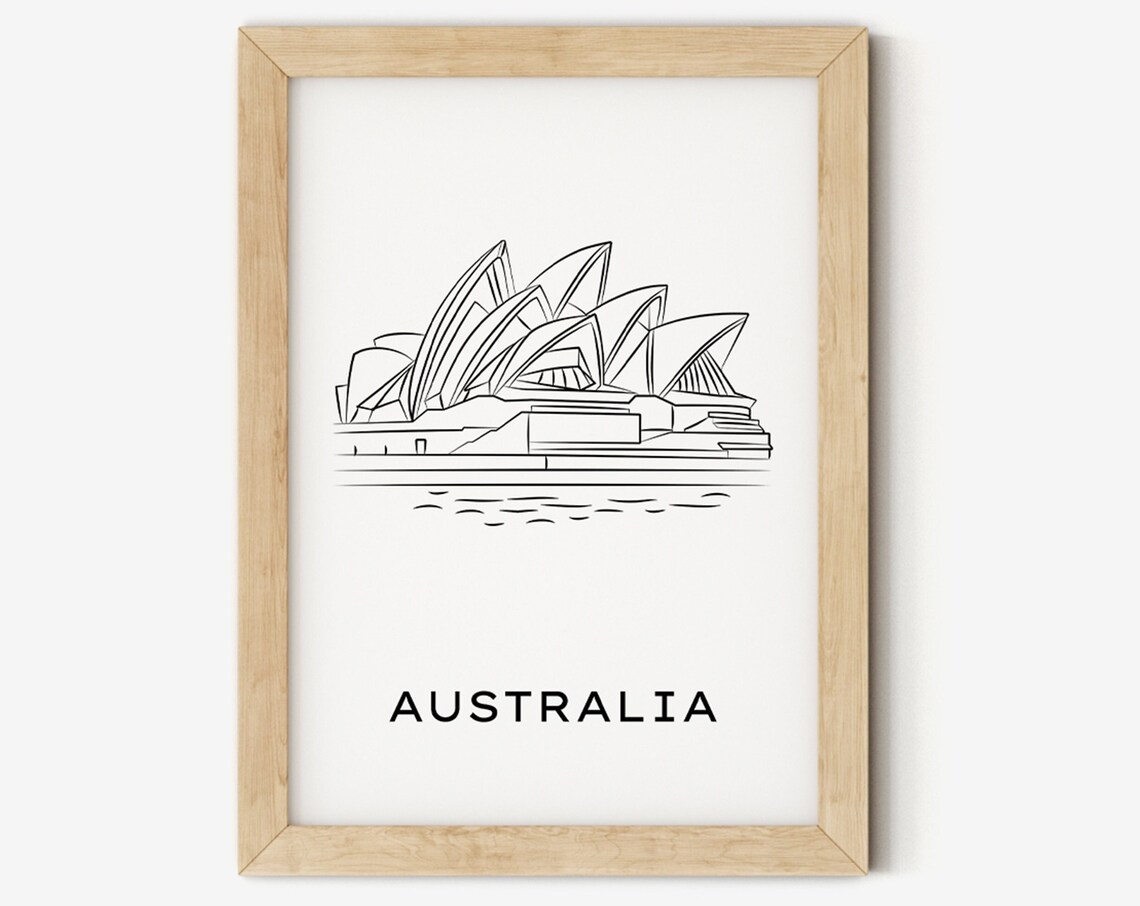 Sydney Opera House Line Art Black and White Australia Travel Poster