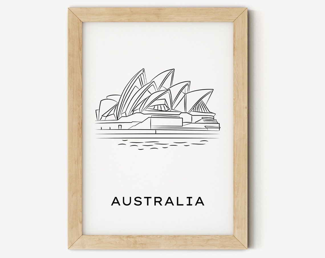 Travel Poster Australia Print Sydney Print Fine Line Art Print City Print Country Print Travel Art Prints Black And White Art