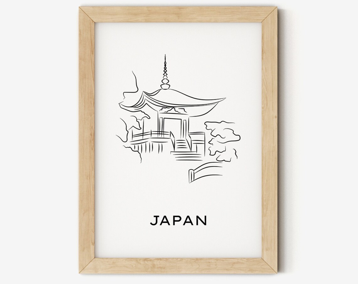Japan Pagoda Line Art Minimalist Japanese Temple Travel Wall Poster