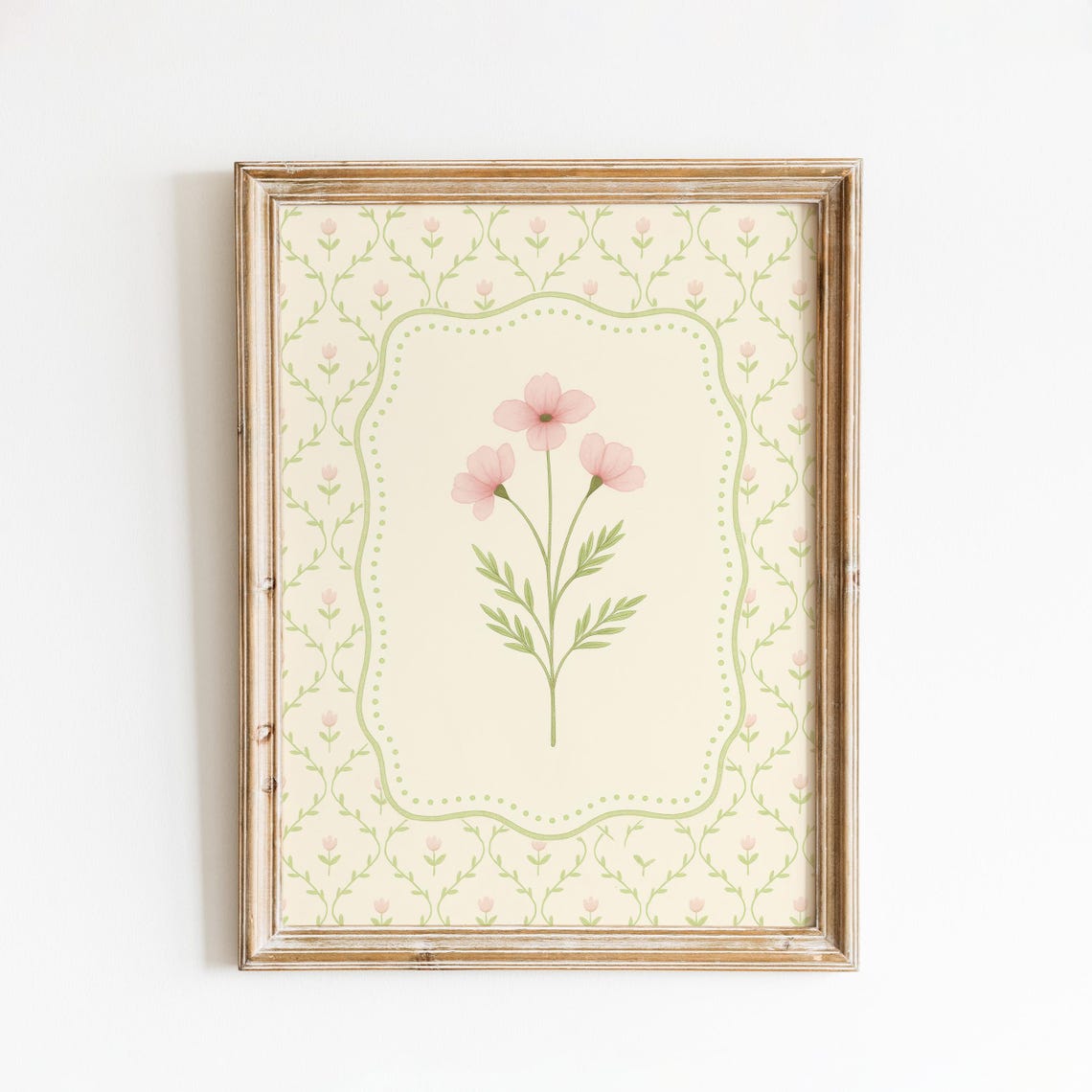 Vintage Pink Wildflowers Botanical Framed Floral Illustration Print