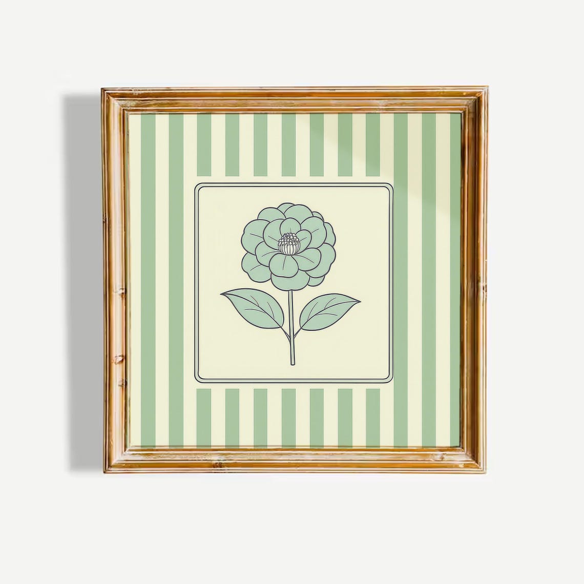 Mint Green Flower Layered Botanical Art Vintage Stripe Poster