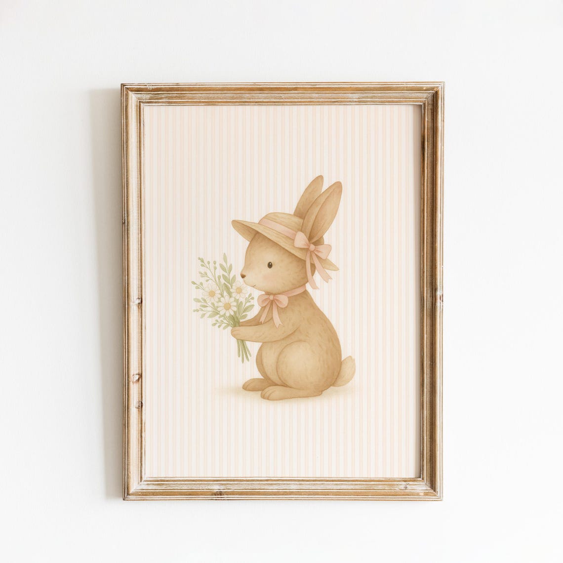 Pastel Bunny Nursery Poster Baby Rabbit Wall Art With Flowers And Hat