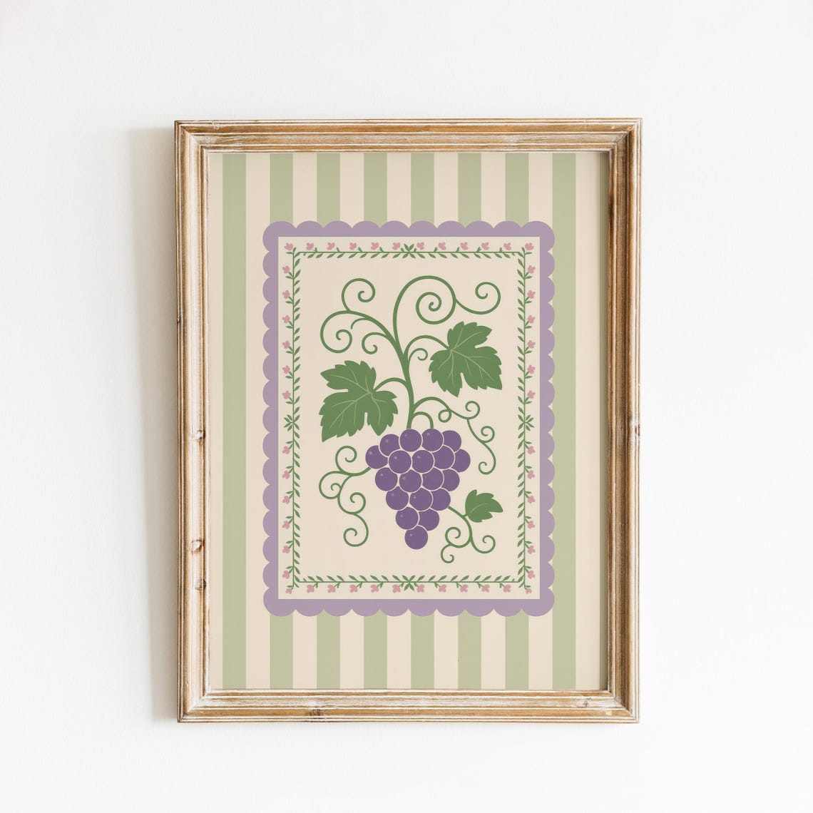 Grape Folk Art Vintage Purple Fruit Striped Kitchen Decor Poster