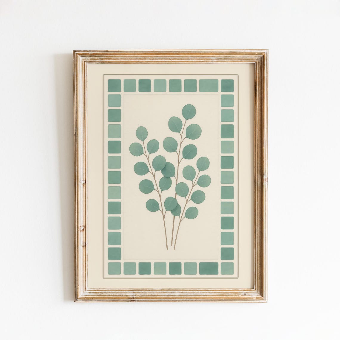 Eucalyptus Sprigs Sage Green Tile Border Botanical Wall Poster